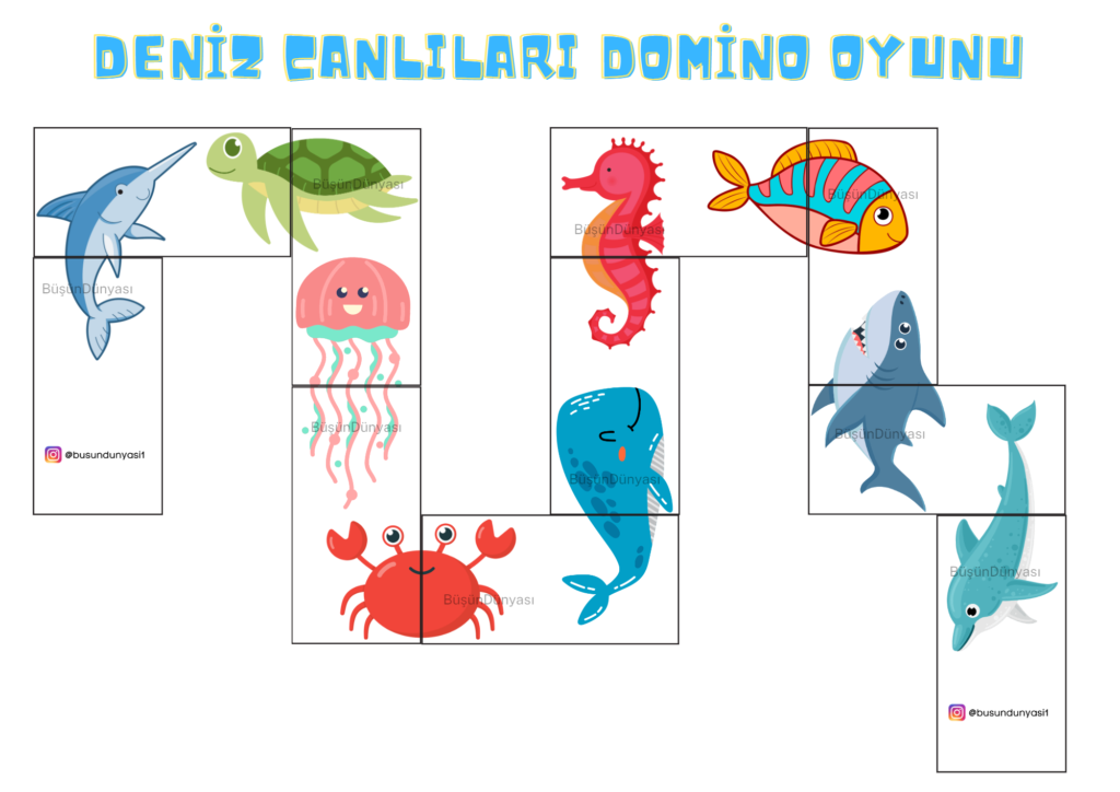 deniz canlıları domino oyunu okul öncesi eşleştirme